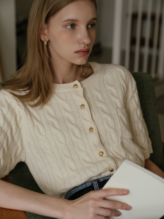 Cashmere half sleeve cardigan(Ivory)