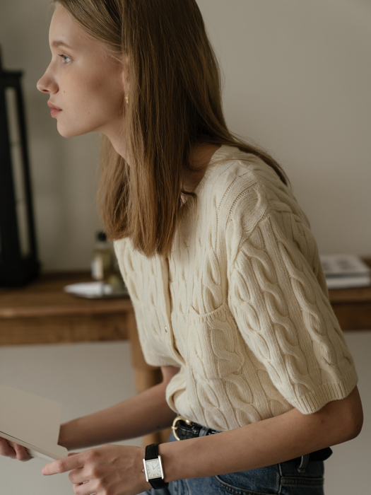 Cashmere half sleeve cardigan(Ivory)