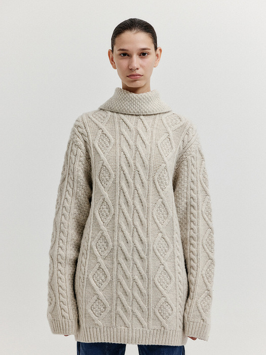 XOEBE Cable Knit Collared Turtleneck - Ivory