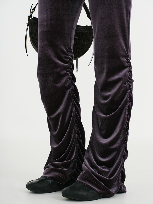 Velour Shrring Pants (Dark Purple)