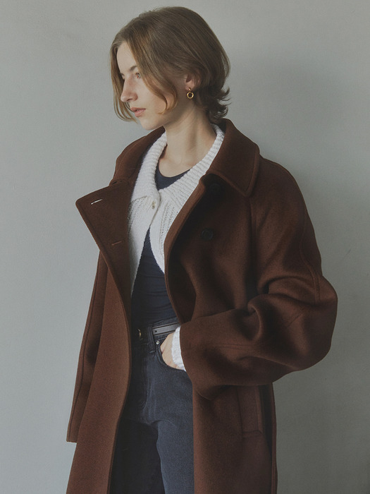 WOOL BUTTON MAXI COAT / BROWN