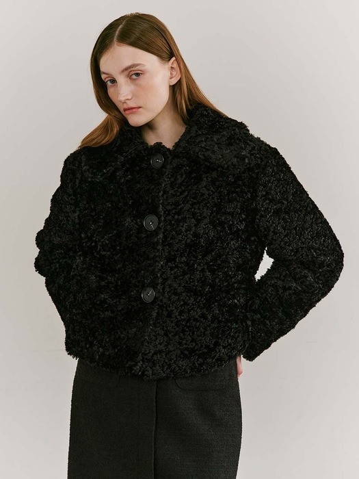 Fur Shearing Button Jacket - Black