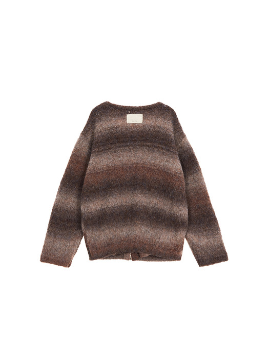 GRADATION KNIT ZIP UP CARDIGAN IN BROWN