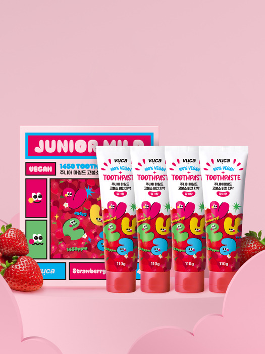 뷰카 주니어 마일드 고불소 비건 치약 딸기향 110g 4개입