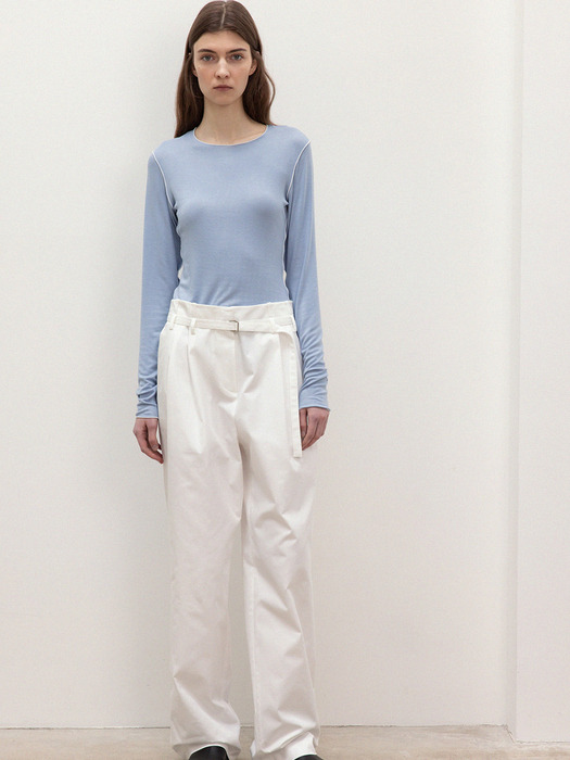 belted tuck wide pants (white)