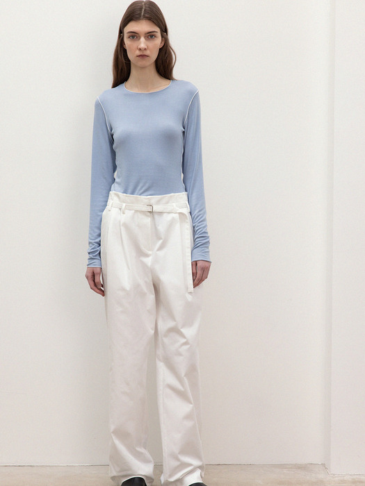 belted tuck wide pants (white)