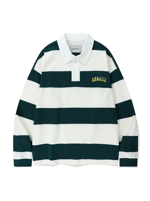 League Stripe Rugby Polo (DARK GREEN)