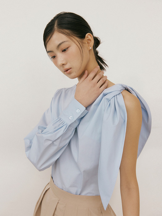 One Shoulder Scarf Blouse (sky blue)