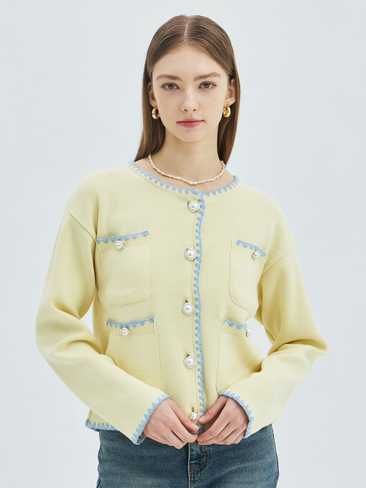 Stitch Tweedy Knit Jacket - Light Yellow
