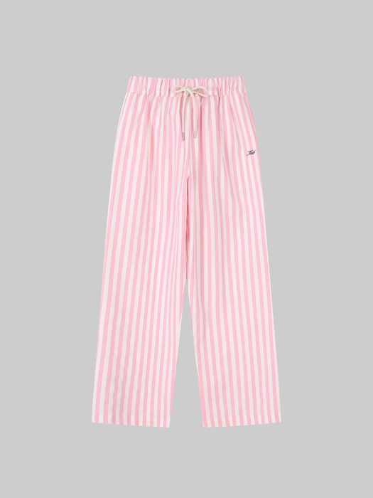 Striped Cotton Banding Pants LONG (pink)