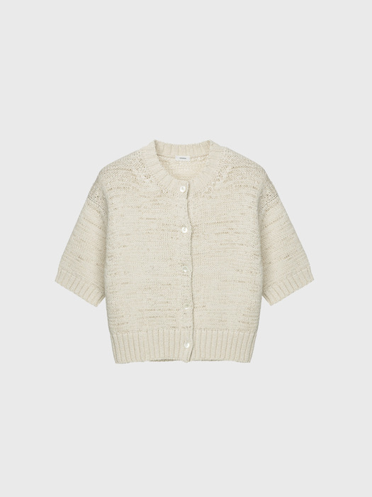 Cotton short sleeve cardigan (ivory / blue / khaki)
