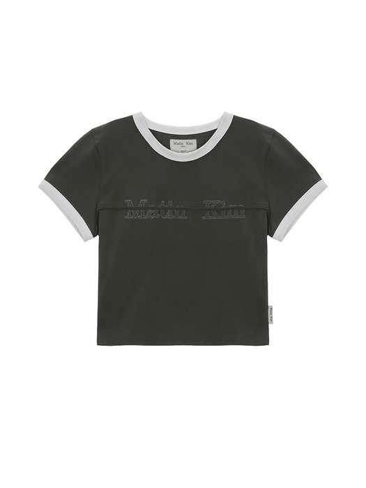 CUTTED LOGO RINGER CROP TOP IN CHARCOAL