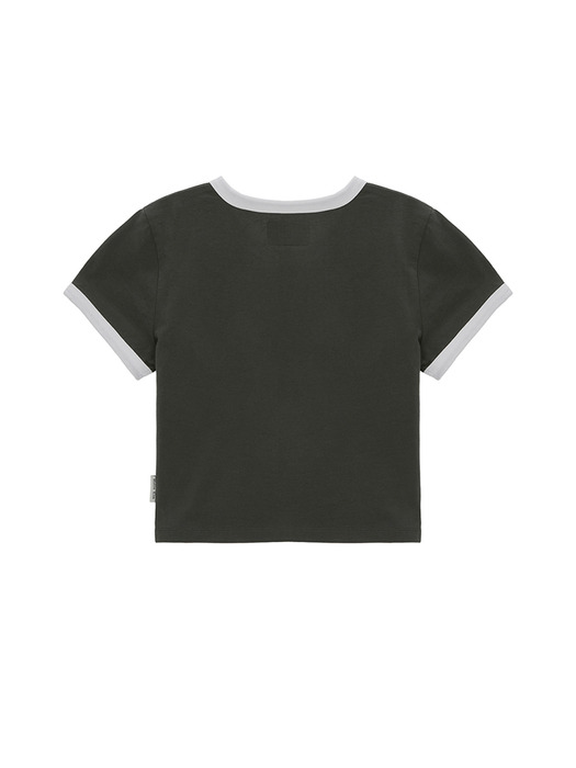 CUTTED LOGO RINGER CROP TOP IN CHARCOAL