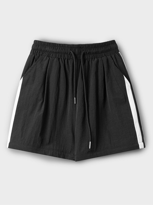 2-Way Nylon Line Color Matching Training Wide Banding Pants [Black]