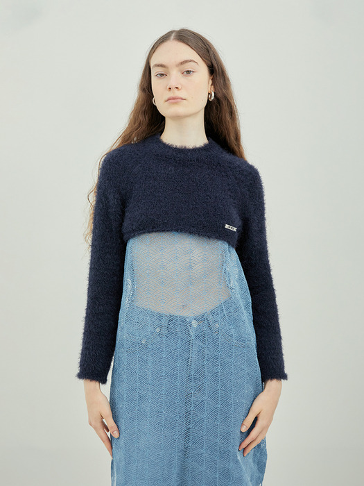 Fluffy Textured Crop Top (NAVY)