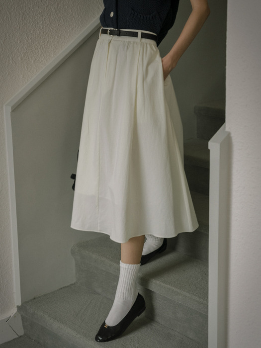 Mare belted flare skirt_Ivory