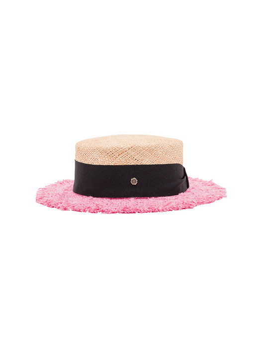 Tweed Boater Hat - Pink