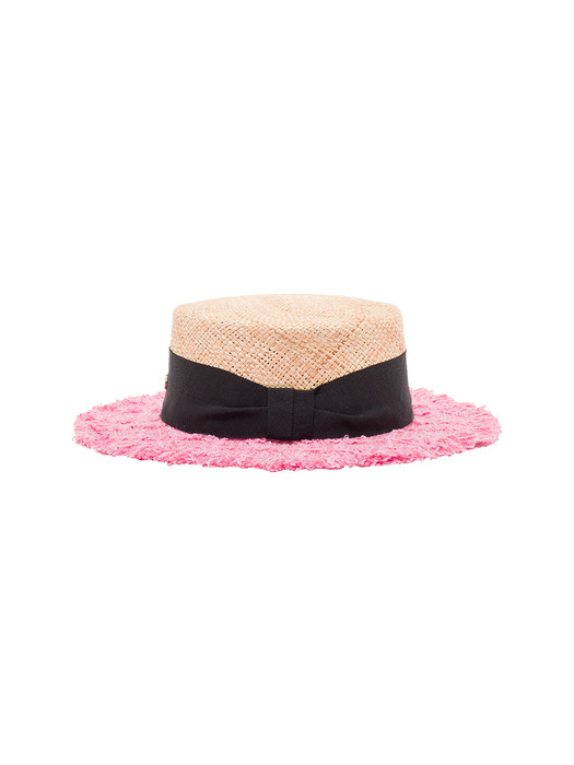 Tweed Boater Hat - Pink