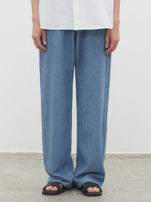 [린넨라이크데님]Linen Like Mid Rise Wide Jeans DCPT039Blue