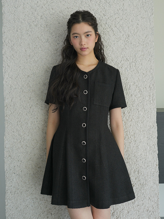 Tweed flare mini Dress _ Black