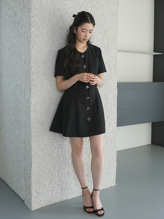 Tweed flare mini Dress _ Black