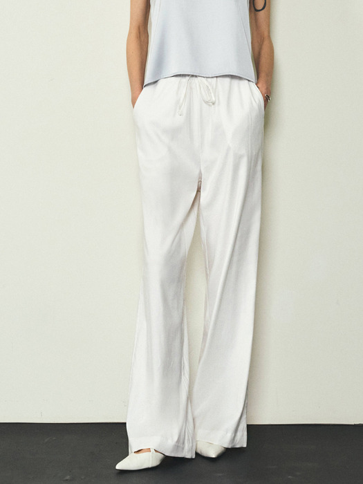 Linen Wide Banding Pants_CTB524(White)