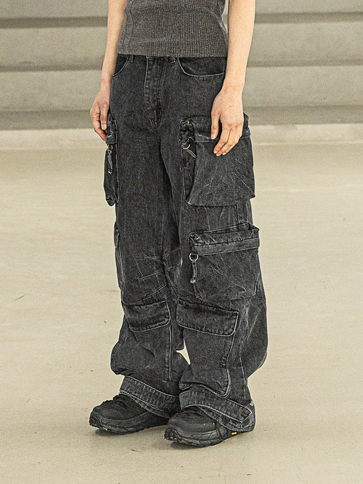 M6X SNAP CARGO DENIM PANTS MSFJP001-BK