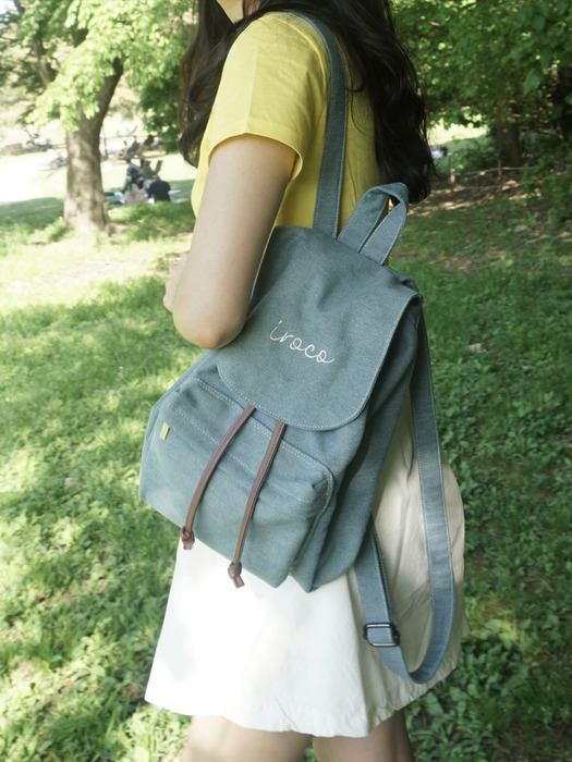 logo denim backpack