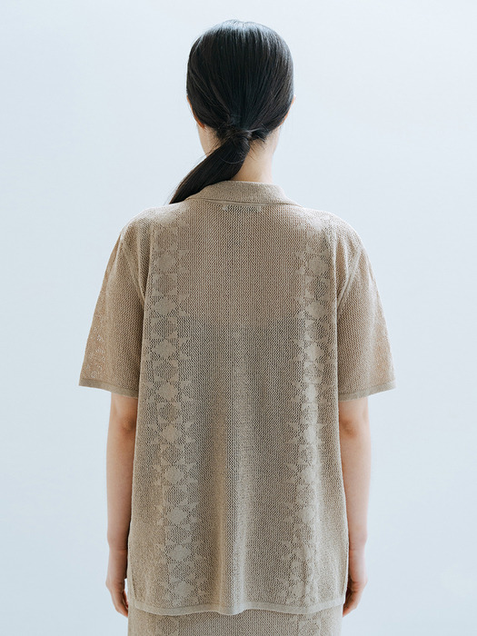 LINEN BLENDED CROCHET SHIRT_BEIGE