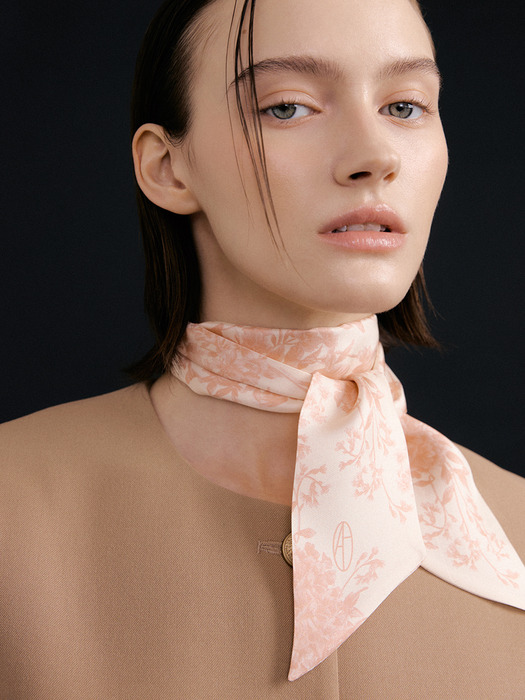 Le Jardin Long Twilly Silk Scarf - Rose/Cream Beige