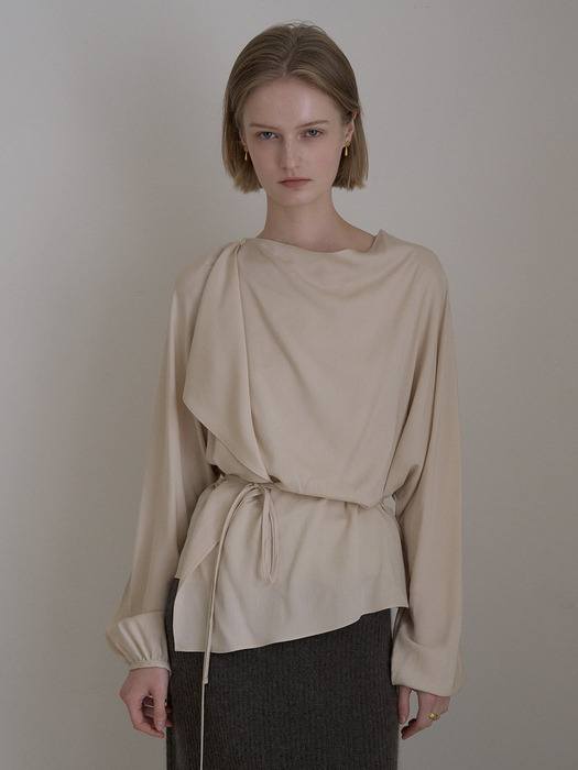 DRAPE WRAP BLOUSE_BEIGE