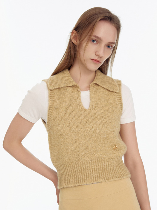 Hairy Collar knit Vest_2color