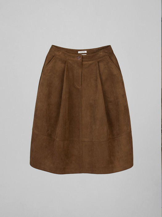 VOLUME SUEDE SKIRT_CAMEL