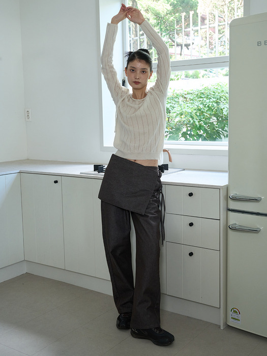 LAYERED WRAP COTTON PANTS-BROWN