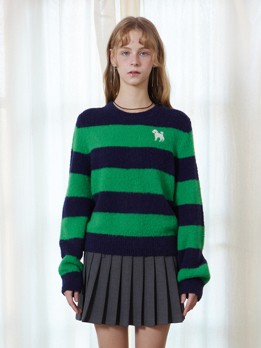 Poodle-poodle Wool Stripe Knit Top_green navy