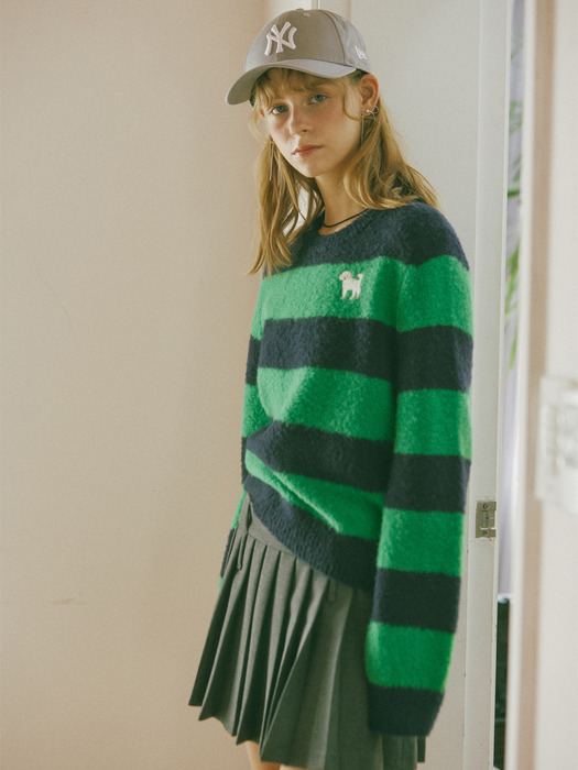 Poodle-poodle Wool Stripe Knit Top_green navy