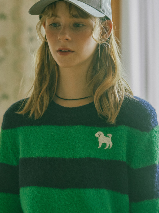 Poodle-poodle Wool Stripe Knit Top_green navy