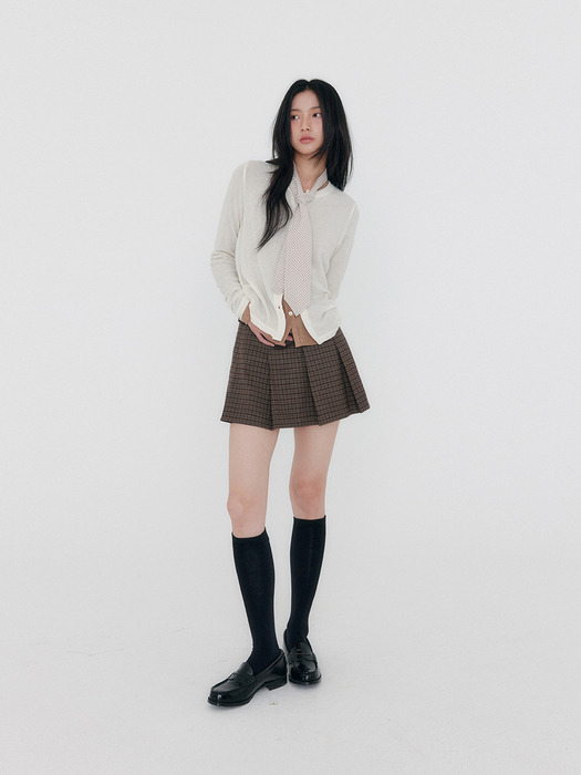 Check Pleated Miniskirt _ Grey/Brown