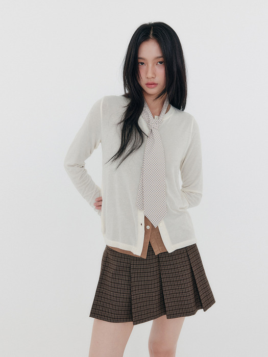 Check Pleated Miniskirt _ Grey/Brown