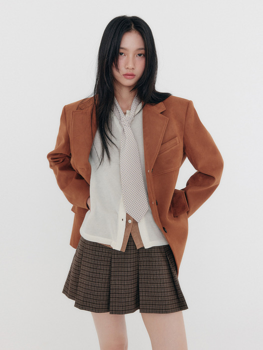 Check Pleated Miniskirt _ Grey/Brown