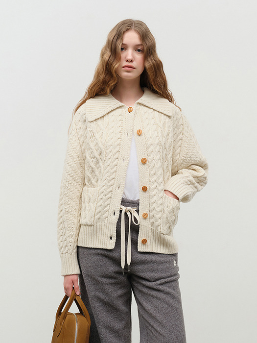 UNISEX FISHERMAN KNIT CARDIGAN IVORY_UDSW4D129IV