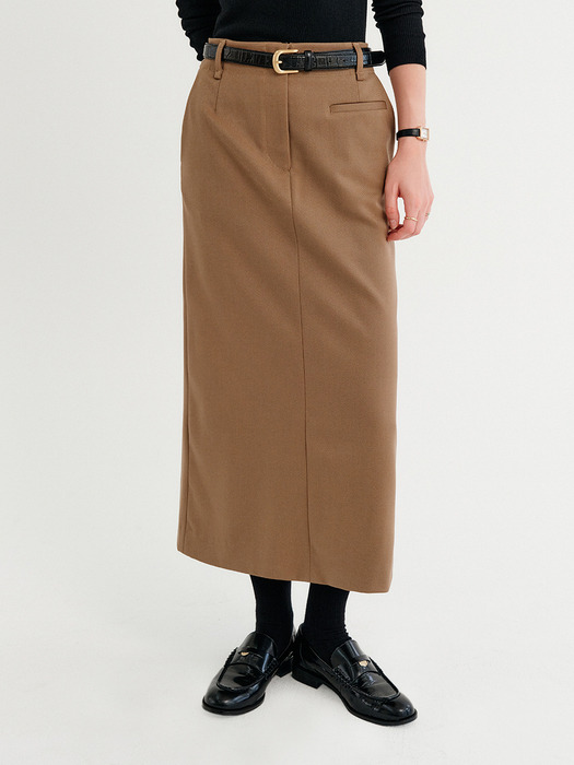 솔라 울 펜슬 스커트_브라운 / SOLA WOOL PENCIL SKIRT_BROWN