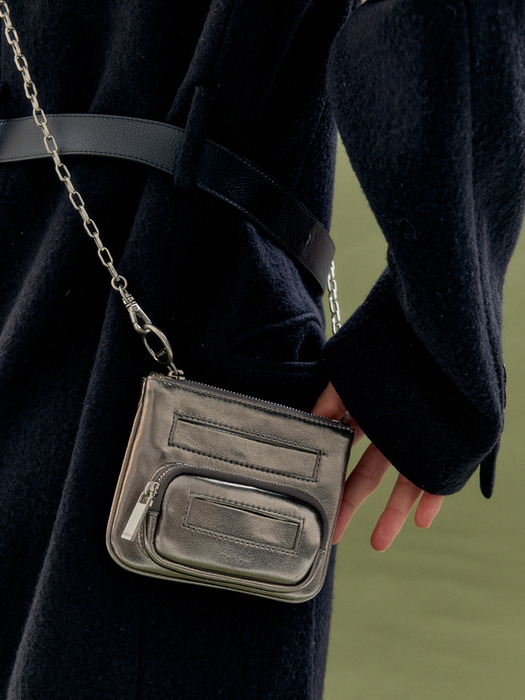 Pocket Mini Chain Bag (Metallic Silver)