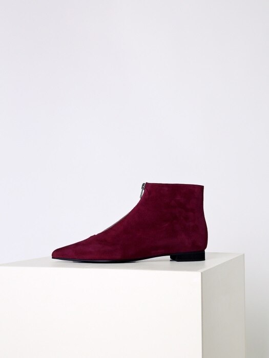 SUEDE ZIPER ANKLE BOOTS - WINE RED