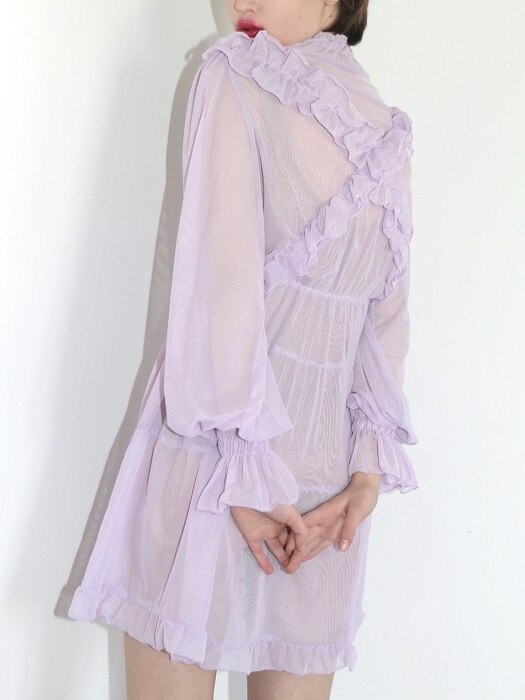 0 8 mesh ruffle dress violet