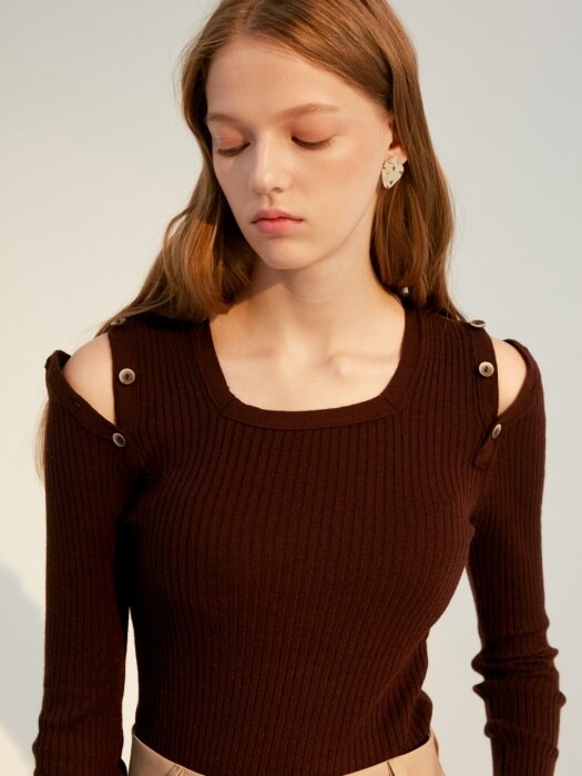 comos42 square-neck open-detail knite (brown)
