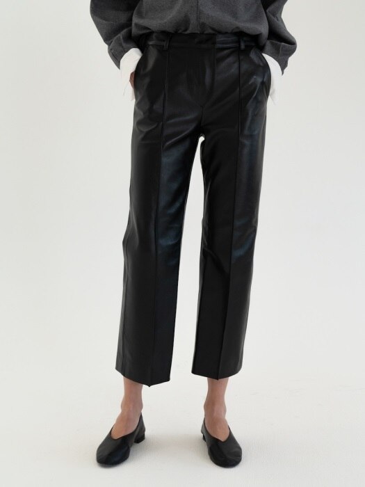 Pin-tuck Leather Pants
