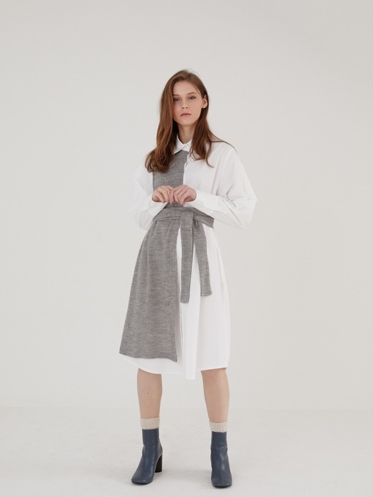 KNIT SHIRT DRESS GRAY