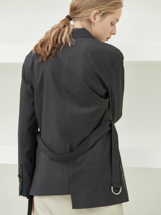 unbalance belted jacket Grey