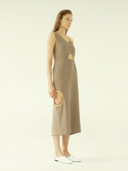 Unbalance Sleeveless Dress(Beige)